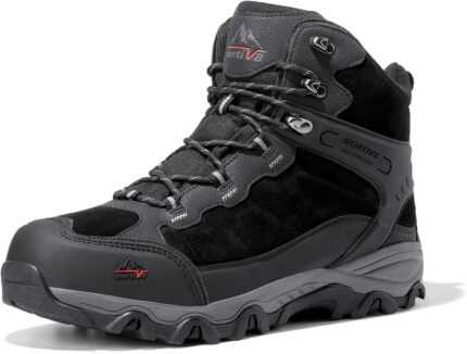 Hiking boots for stability and traction on rough terrain